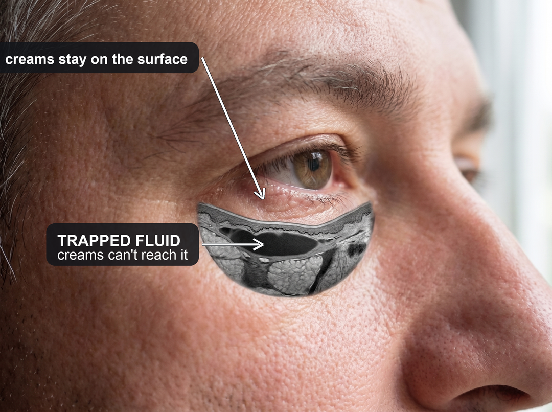 X-ray of under-eye bag: trapped fluid creams can't reach